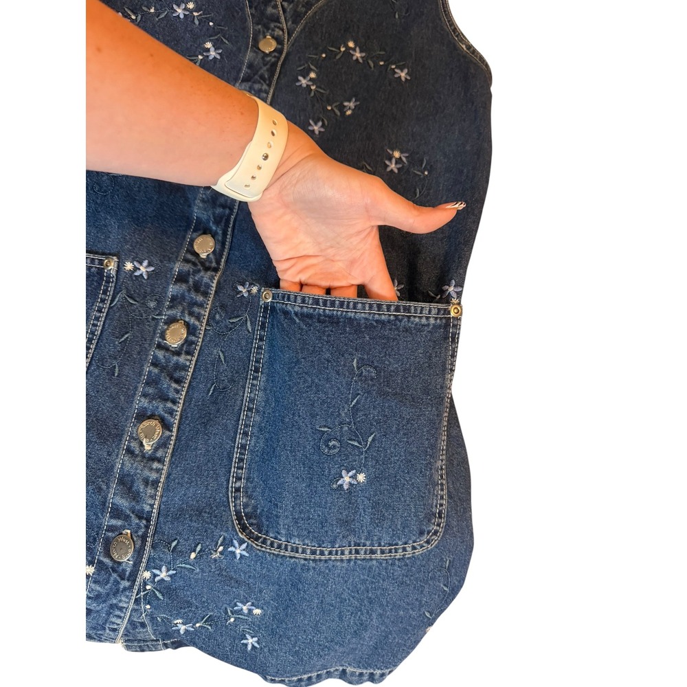 Vintage NorthWest Blue Floral Embroidered Denim Button Front Dress Blue Sz S/M - Picture 7 of 8